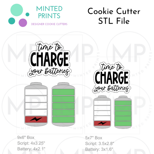 Charge Your Batteries & Battery Set of 2 Cookie Cutter STL DIGITAL FILES