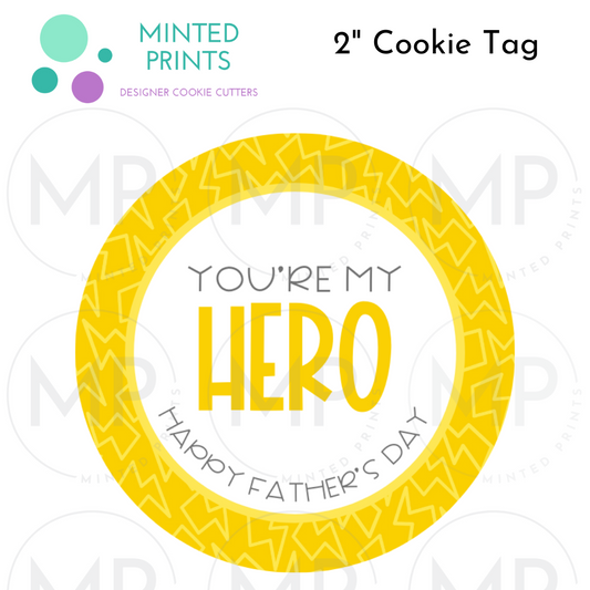 You're My Hero 2" Cookie Tag with Lightning Bolts Background