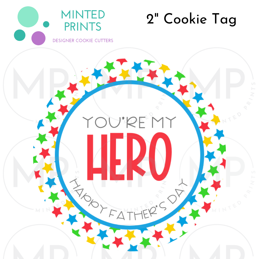 You're My Hero 2" Cookie Tag with Stars Background
