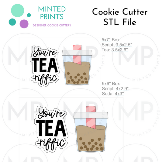 You're Tea-riffic & Boba Tea Set of 2 Cookie Cutter STL DIGITAL FILES
