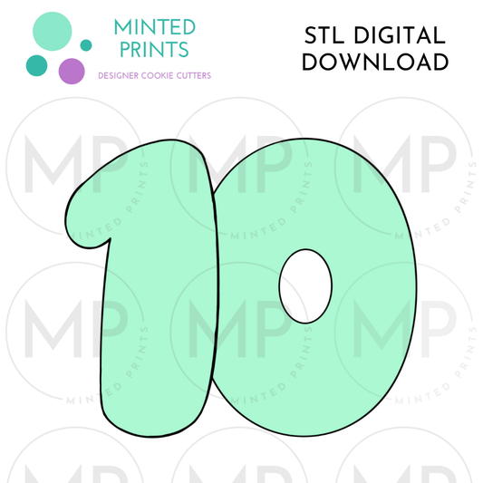 Puffy Number 10 Cookie Cutter STL DIGITAL DOWNLOAD
