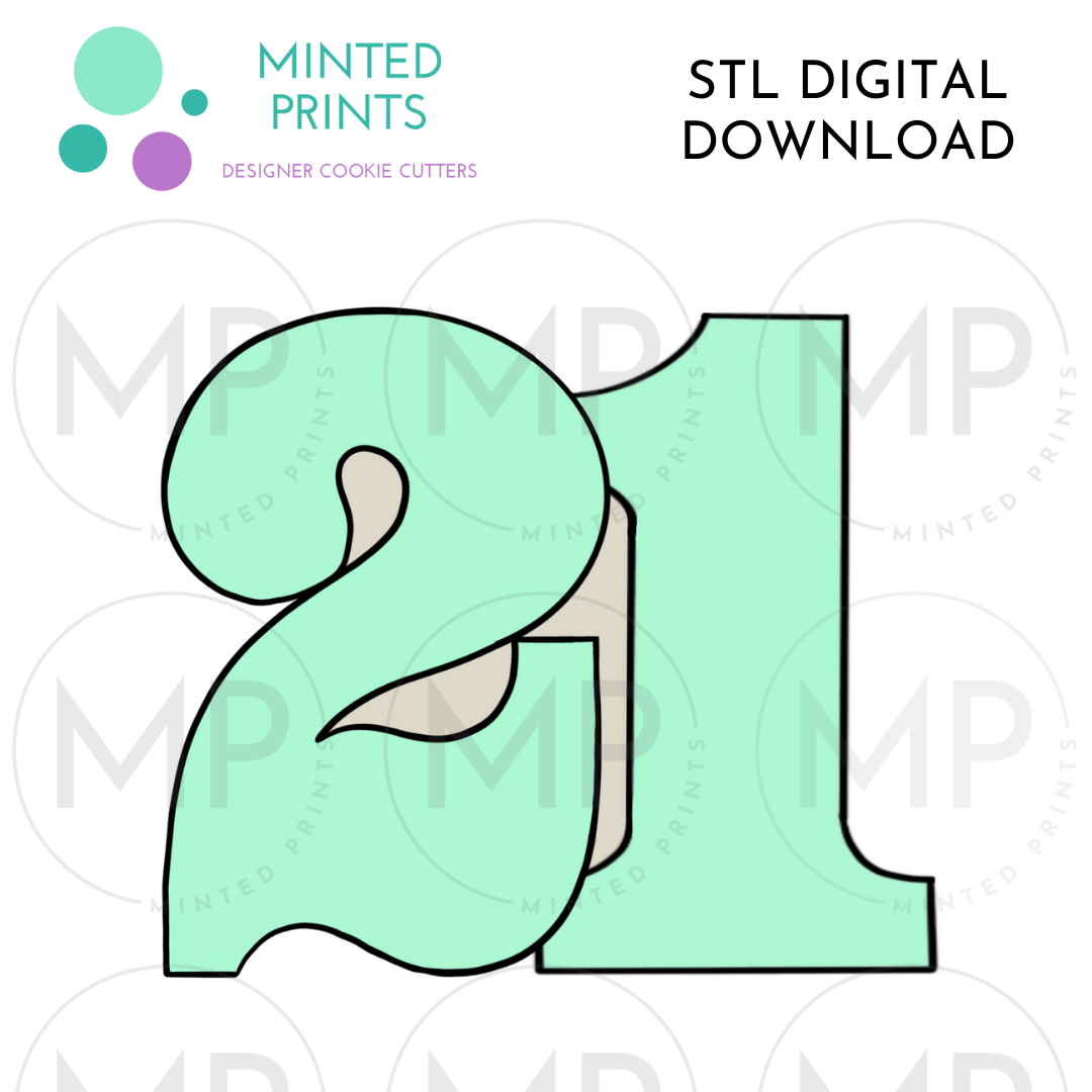 Number 21 Cookie Cutter STL DIGITAL DOWNLOAD