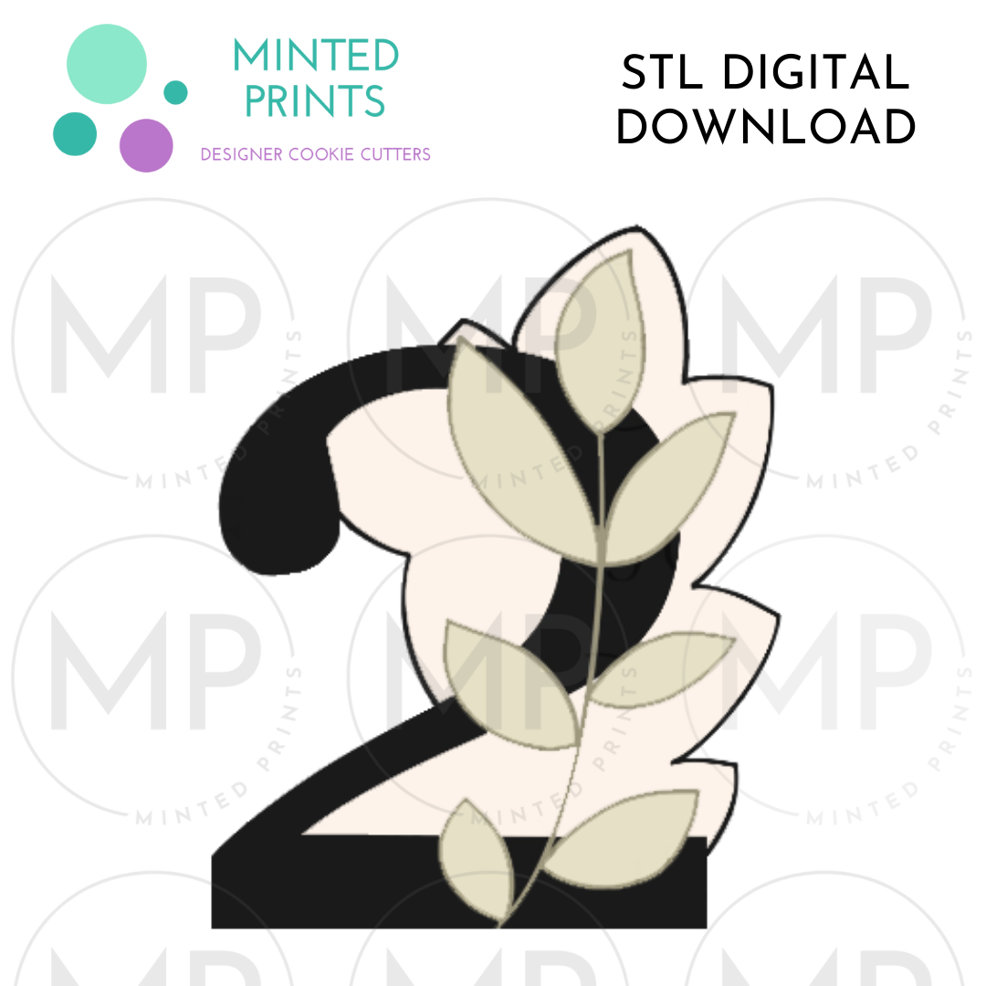 Leafy Number 2 Cookie Cutter STL DIGITAL DOWNLOAD