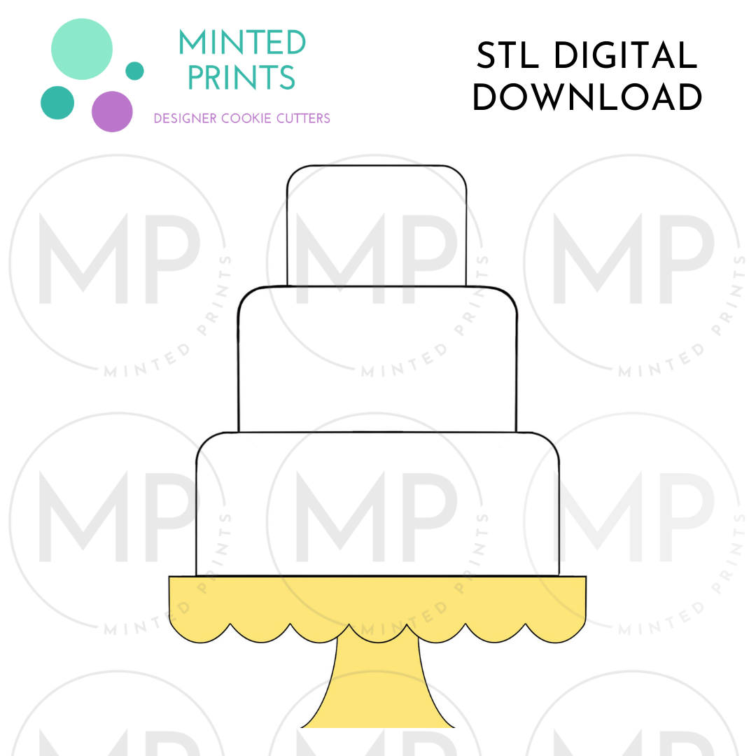 3 Tier Cake on Stand Cookie Cutter STL DIGITAL DOWNLOAD