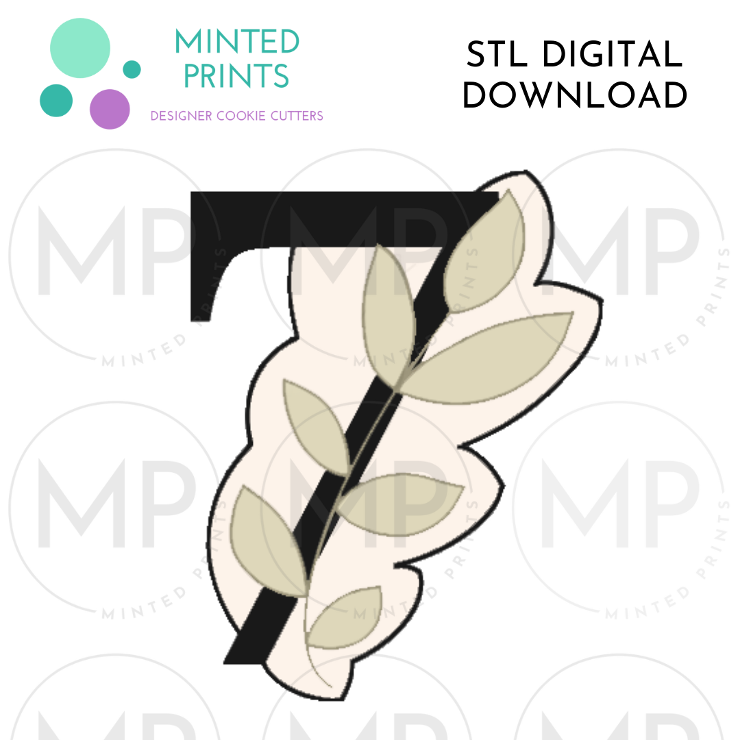 Leafy Number 7 Cookie Cutter STL DIGITAL DOWNLOAD