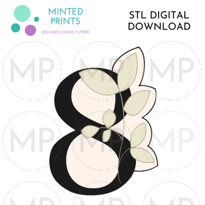 Leafy Number 8 Cookie Cutter STL DIGITAL DOWNLOAD