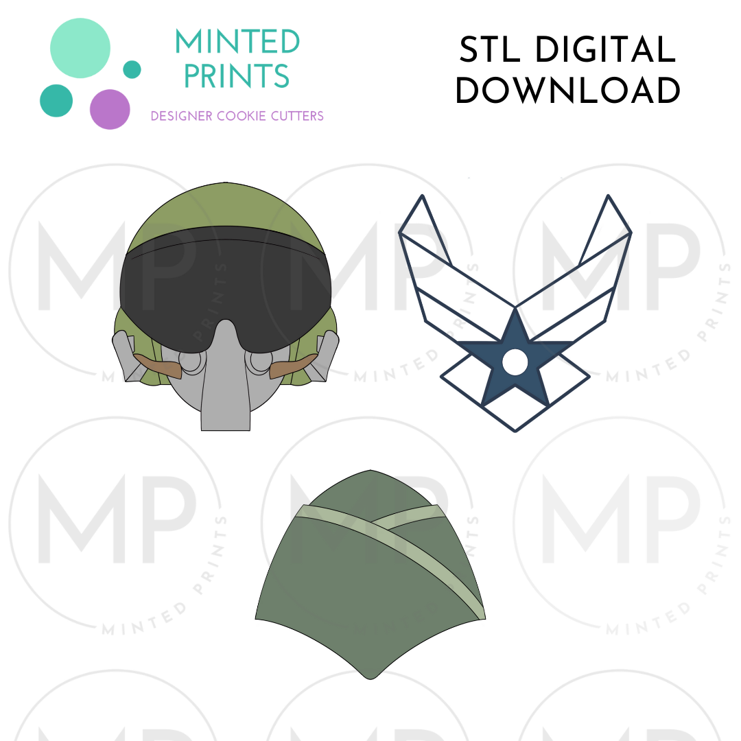 Air Force Set of 3 Cookie Cutter STL DIGITAL DOWNLOAD