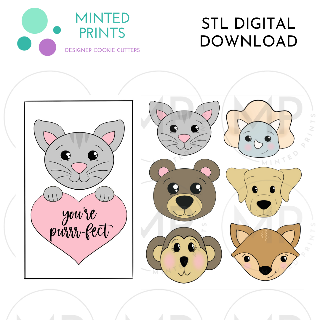 Animal Heart Set of 7 Cookie Cutter STL DIGITAL DOWNLOAD