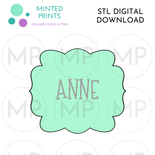 Anne Plaque Cookie Cutter STL DIGITAL DOWNLOAD