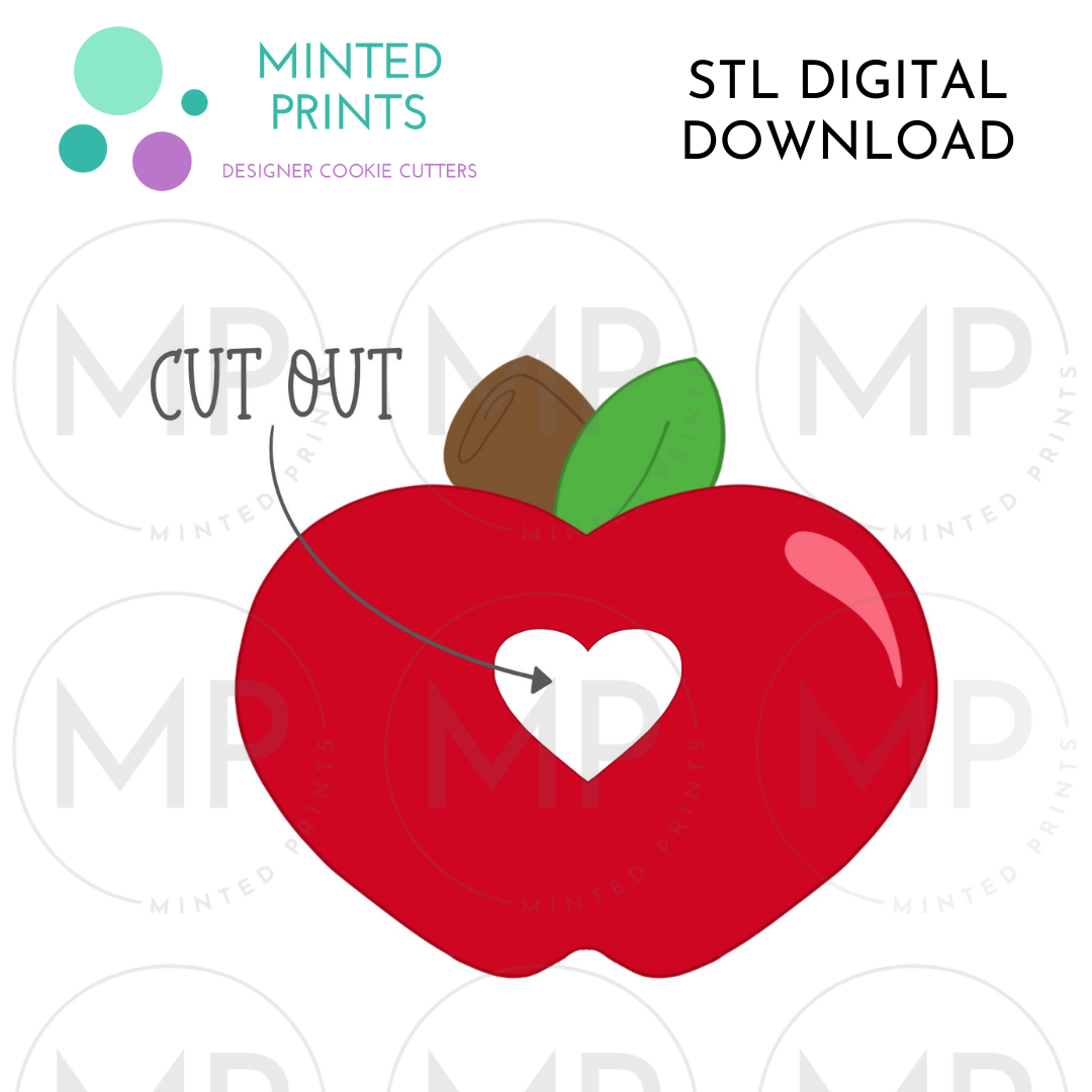 Apple with Heart Cutout Cookie Cutter STL DIGITAL DOWNLOAD