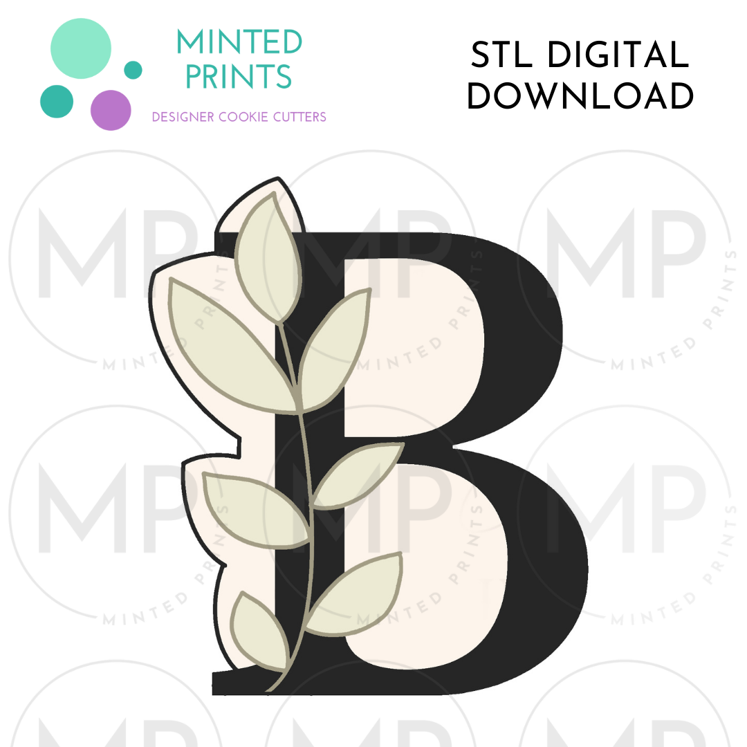 Leafy Letter B Cookie Cutter STL DIGITAL DOWNLOAD