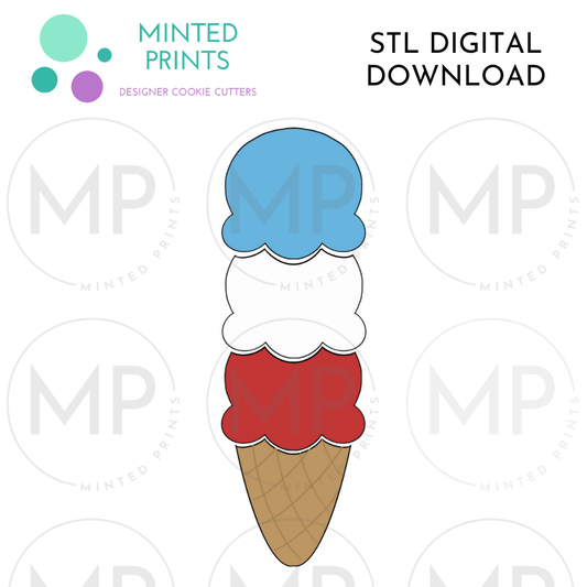 BYO Ice-Cream Cone (Set of 3) Cookie Cutter STL DIGITAL DOWNLOAD