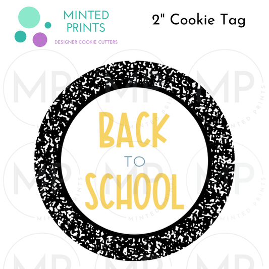 Back to School Cookie Tag with Black Composition Notebook Background, 2 Inch