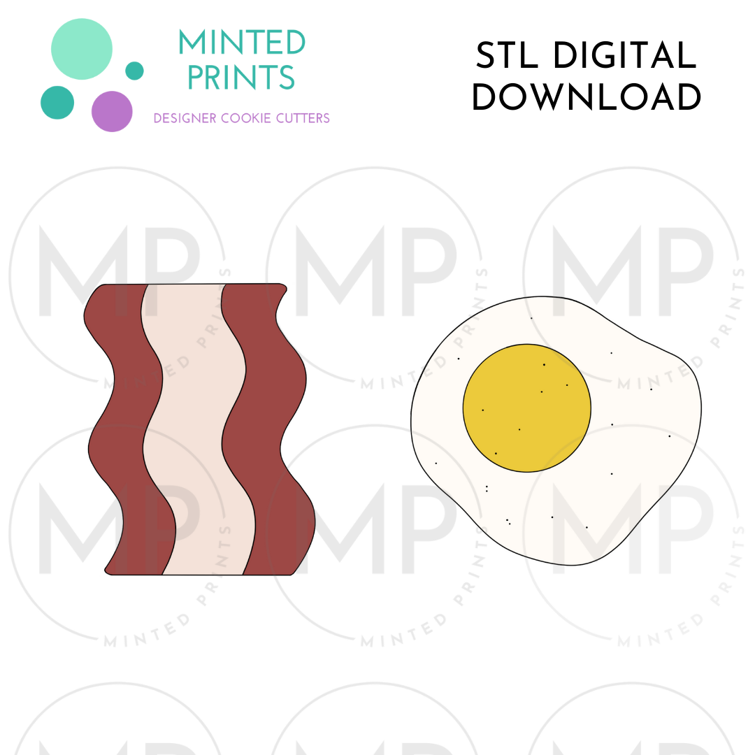 Bacon & Eggs Pair (Set of 2) Cookie Cutter STL DIGITAL DOWNLOAD