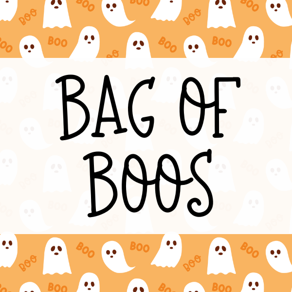 Bag of Boos (Orange Ghosts) Cookie Tag, 2 Inch Square