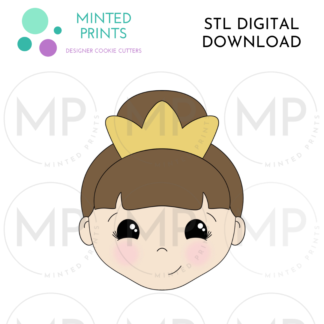 Ballerina Head with Crown Cookie Cutter STL DIGITAL DOWNLOAD