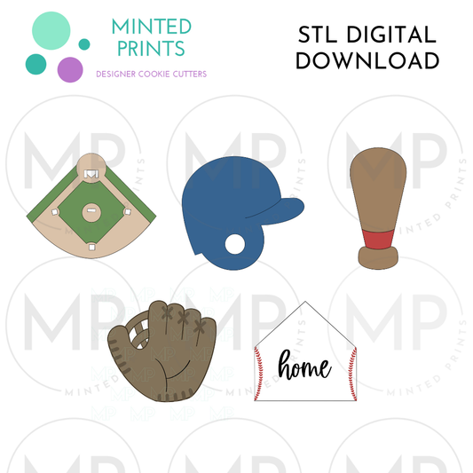 Baseball Bundle Set of 5 Cookie Cutter STL DIGITAL DOWNLOAD