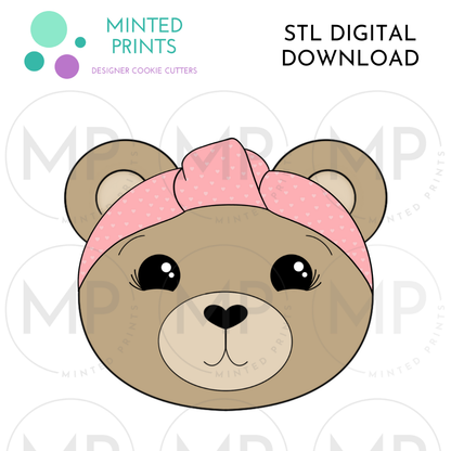 Bear in Headband Cookie Cutter STL DIGITAL DOWNLOAD