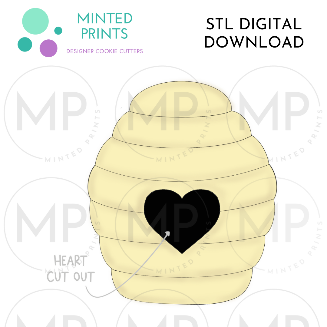 Beehive With Heart Cutout Cookie Cutter STL DIGITAL DOWNLOAD