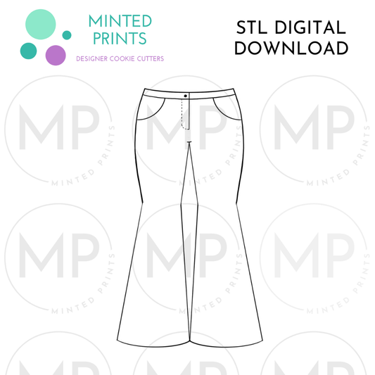 Bell Bottom Jeans Cookie Cutter STL DIGITAL DOWNLOAD