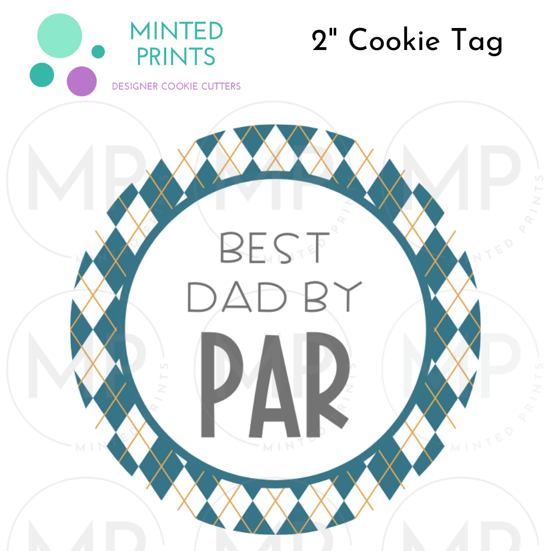 Best Dad by Par 2" Cookie Tag with Argyle Background