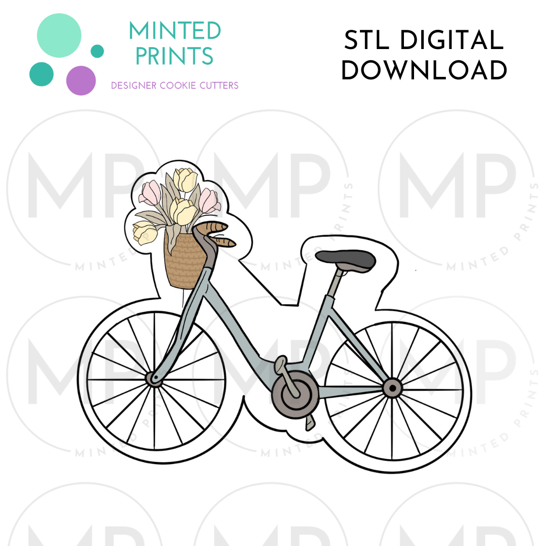 Bicycle with Flower Basket Cookie Cutter STL DIGITAL DOWNLOAD