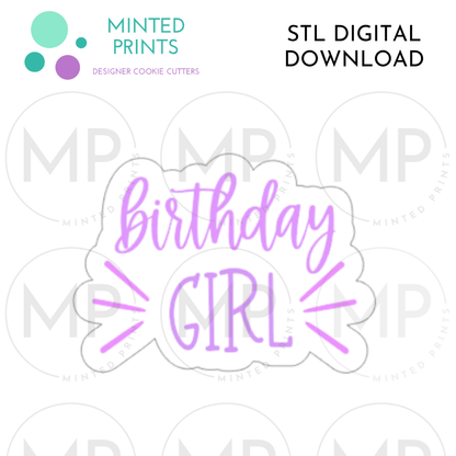 Birthday Girl Script Cookie Cutter STL DIGITAL DOWNLOAD