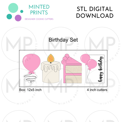 Birthday Set of 4 Cookie Cutter STL DIGITAL DOWNLOAD