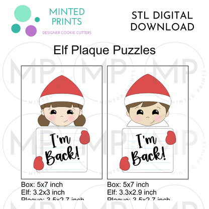 Boy & Girl Elf Plaque Puzzle (Set of 3) Cookie Cutter STL DIGITAL DOWNLOAD