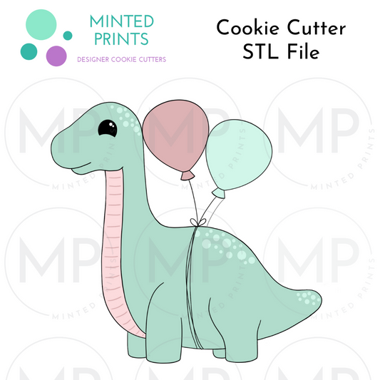 Brontosaurus with Balloon Cookie Cutter STL DIGITAL FILE