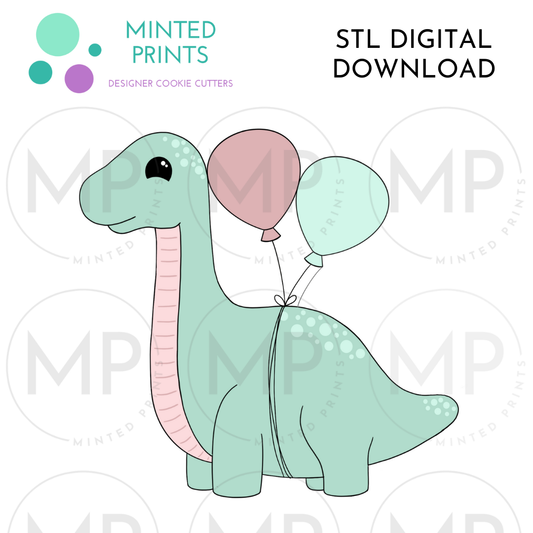 Brontosaurus with Balloons Cookie Cutter STL DIGITAL DOWNLOAD