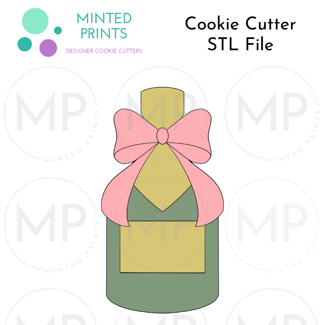Champagne Bottle with Bow Cookie Cutter STL DIGITAL FILE
