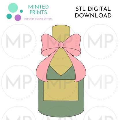 Champagne Bottle with Bow Cookie Cutter STL DIGITAL DOWNLOAD