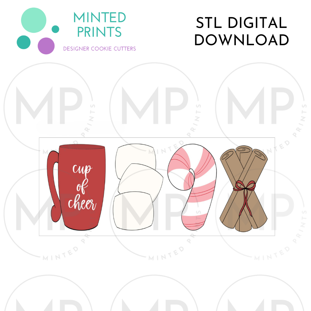 Cocoa Set of 4 Cookie Cutter STL DIGITAL DOWNLOAD