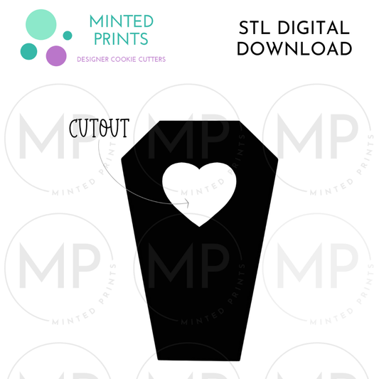 Coffin with Heart Cutout Cookie Cutter STL DIGITAL DOWNLOAD