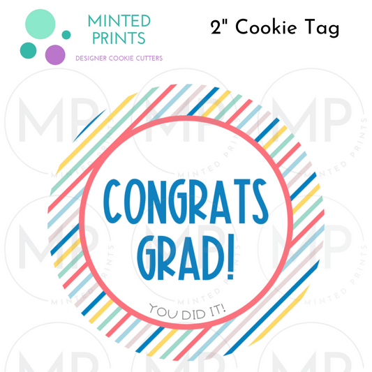 Congrats Grad (Color Stripes) Cookie Tag, 2 Inch