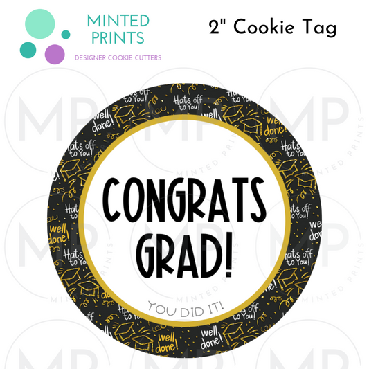 Congrats Grad (Sparkly Hats) Cookie Tag, 2 Inch