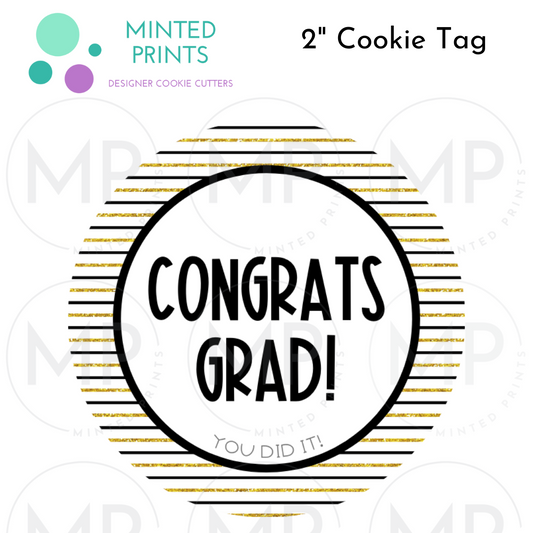 Congrats Grad (Sparkly Stripes) Cookie Tag, 2 Inch