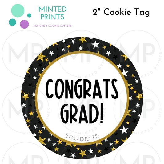 Congrats Grad (Sparkly Stars) Cookie Tag, 2 Inch