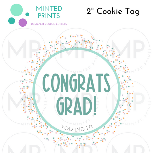 Congrats Grad (Tiny Stars) Cookie Tag, 2 Inch