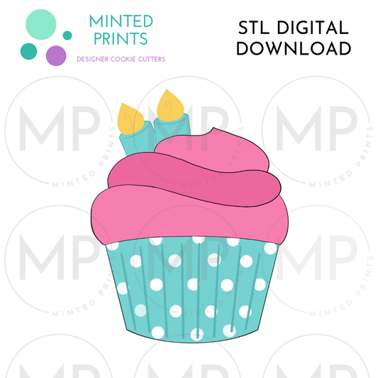 Cupcake with Candles Cookie Cutter STL DIGITAL DOWNLOAD