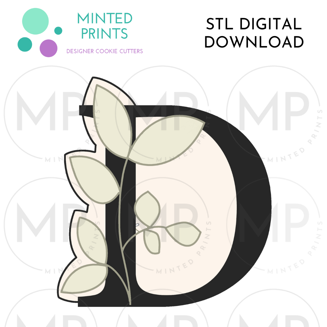 Leafy Letter D Cookie Cutter STL DIGITAL DOWNLOAD