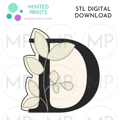 Leafy Letter D Cookie Cutter STL DIGITAL DOWNLOAD