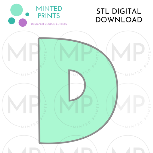 Letter D Cookie Cutter STL DIGITAL DOWNLOAD