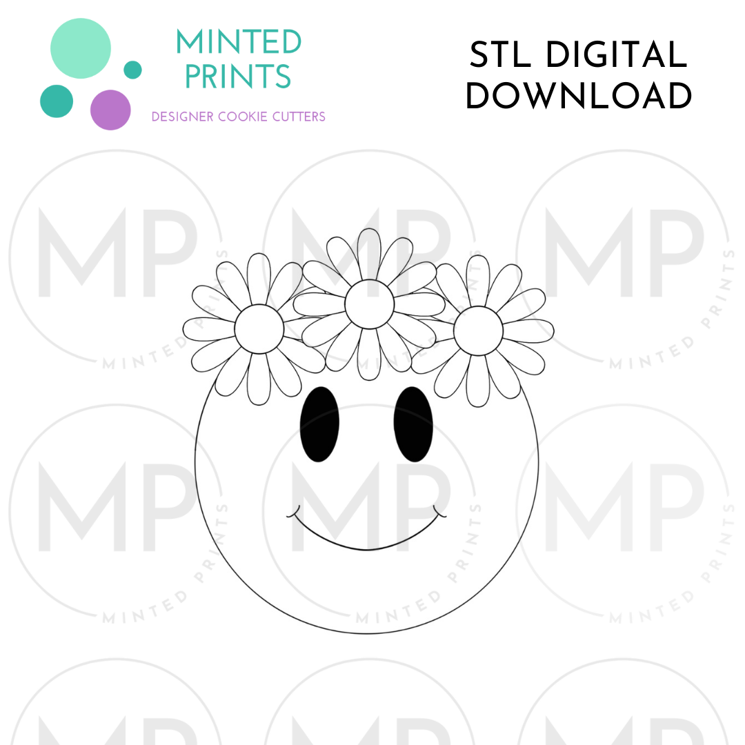 Flower Headdress Smiley Cookie Cutter STL DIGITAL DOWNLOAD