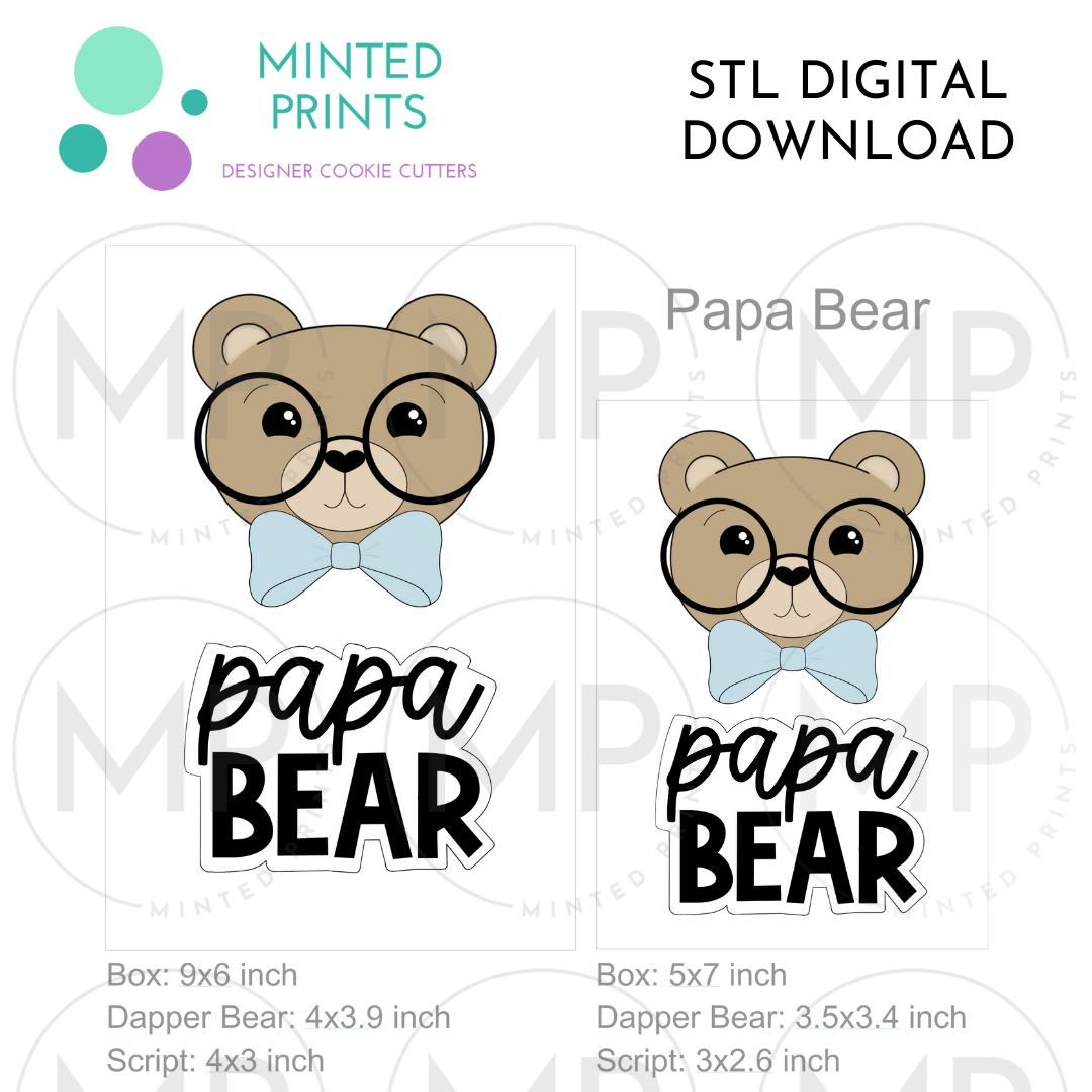 Dapper Bear & Papa Bear (Set of 2) Cookie Cutter STL DIGITAL DOWNLOAD