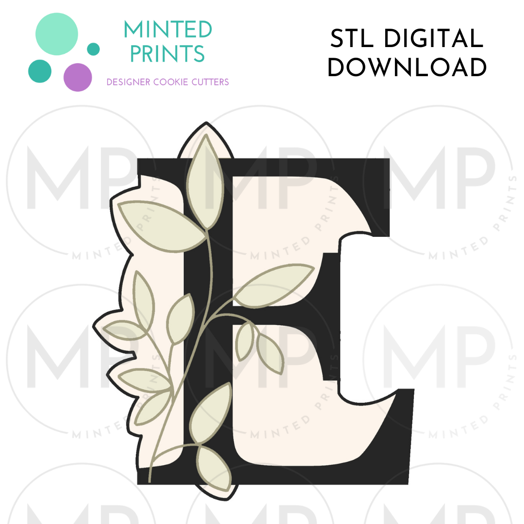 Leafy Letter E Cookie Cutter STL DIGITAL DOWNLOAD