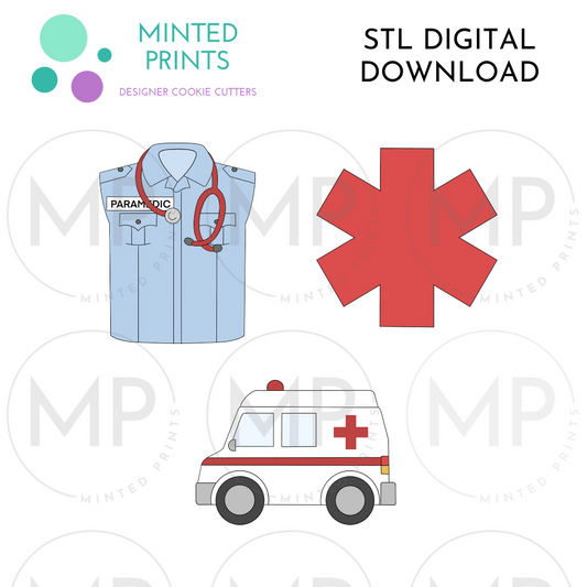 EMT Paramedic Set of 3 Cookie Cutter STL DIGITAL DOWNLOAD