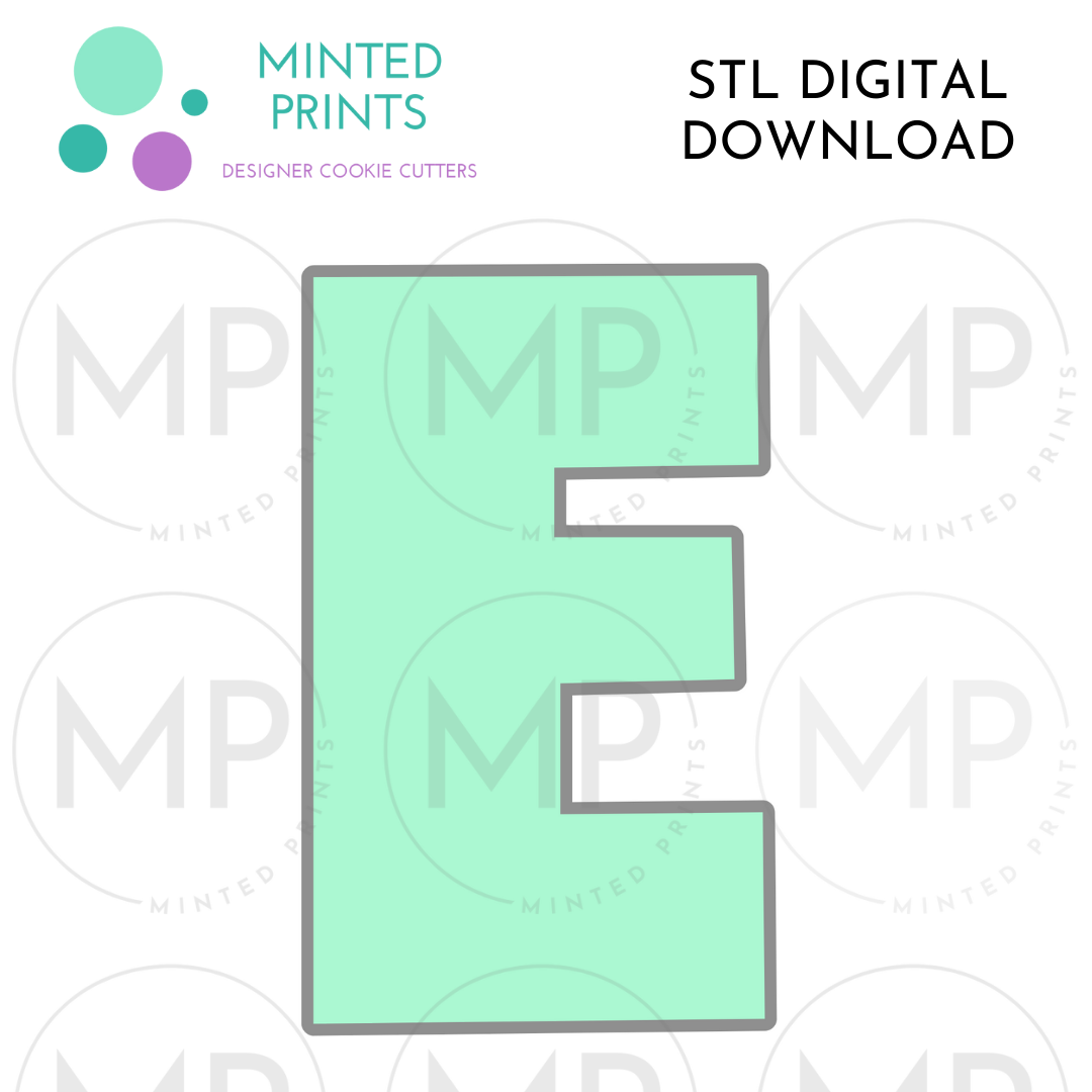 Letter E Cookie Cutter STL DIGITAL DOWNLOAD