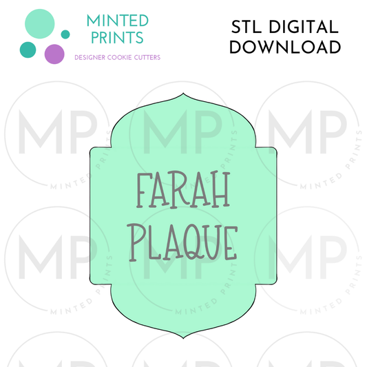 Farah Plaque Cookie Cutter STL DIGITAL DOWNLOAD